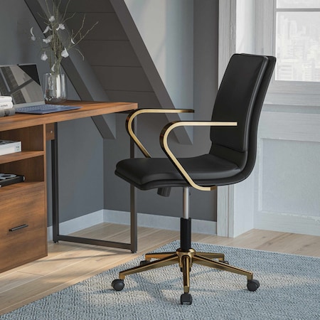 Flash Furniture Black LeatherSoft Office Chair with Gold Arms GO-21111B-BK-GLD-GG